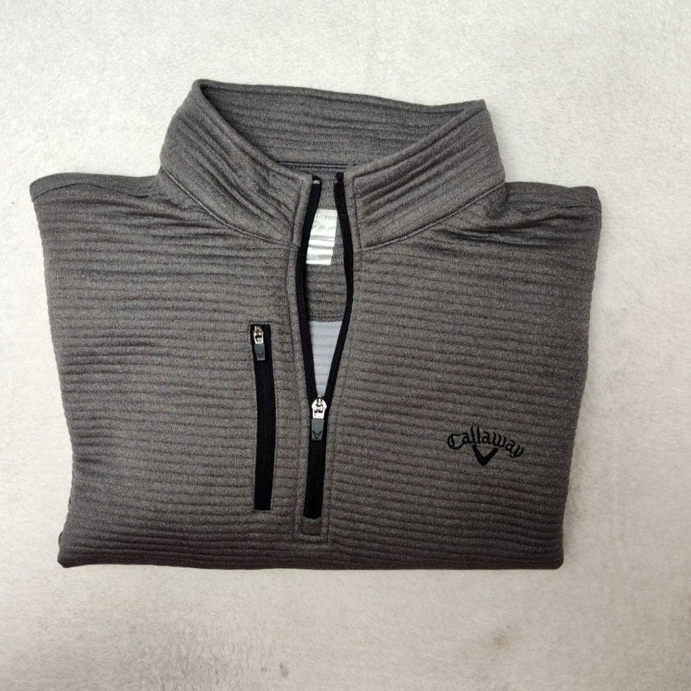 Callaway Sweatshirt Mens L Gray 1/4 Zip Pullover Moistureโ Wicking Golf Pockets
